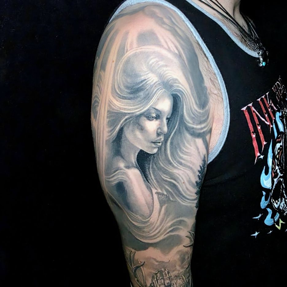 Healed Zion angel tattoo by Kyle Stofferahn